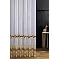 Firana szyta na taśmie 5 cm biało złota z tkaniny typu MARKIZETA, zdobionej dołem aplikacją w kształcie kwiatów