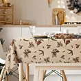 Obrus świąteczny 140x220 cm beżowo, brązowy bawełniany zdobiony zimowym nadrukiem MELODY Eurofirany