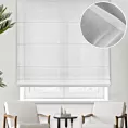 Roleta rzymska biała z tkaniny o naturalnym splocie, typu ETAMINA, wykończonej obciążnikiem
