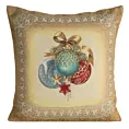 Poszewka na poduszkę 45x45 cm bawełniana, świąteczna gobelinowa z mieszanki włókien z motywem bombek złoto, błękitna GOB Eurofirany