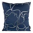 Poszewka na poduszkę 45x45 cm welwetowa ze złocistym nadrukiem z motywem liści miłorzębu granatowa BLINK 35 Eurofirany