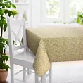Obrus szyty DORIANA srebrno musztardowy z tkaniny o dwukolorowym nieregularnym wzorze