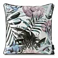 Poszewka na poduszkę 45x45 cm welwetowa zdobiona wzorem w egzotyczne liście z wypustką na brzegach biało, srebrna MALIBU Eurofirany