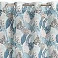 Zasłona biało, niebieska zdobiona nadrukiem liści z etaminy 140x250 cm przelotka AMELA Eurofirany