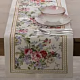 Bieżnik na stół naturalno, różowy 45x140 cm gobelinowy zdobiony motywem kwiatów