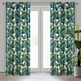 Zasłona biało, zielona z błyszczącym wzorem egzotycznych liści z welwetu 140x250 cm przelotka DAVOS  Eurofirany