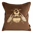 Poszewka na poduszkę 45x45 cm welwetowa dwustronna z nadrukiem złocistej pszczoły, tył z tkaniny o strukturze lnu jasnobrązowa BLINK 41 Eurofirany