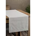 Bieżnik na stół srebrny 40x140 cm o płóciennym splocie BIANCA 1 z dodatkiem błyszczącej nici wykończony podwójną listwą na brzegach