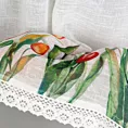 Zazdrostka biało, czerwona z etaminy zdobiona nadrukiem czerwonych tulipanów i koronką 150x30 cm tunel STELLA  Eurofirany