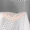 Firana szyta na przelotkach biała z matowego PERU, zdobiona ażurowym haftem w kółeczka tworząc poziome pasy