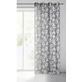 Zasłona popielato, biała w kwiaty o płóciennym splocie 140x250 przelotka FABIA Eurofirany