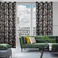 Zasłona czarno, zielona ze wzorem roślinnym z welwetu 140x250 cm przelotka BECKY Eurofirany