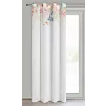 Zasłona biało, różowa zdobiona wzorem botanicznym z etaminy 135x250 przelotka ARLENA Eurofirany