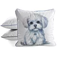Poszewka na poduszkę 45x45 cm welwetowa biały, jasnoniebieski z motywem psa ANIMAL 84 Eurofirany