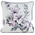Poszewka na poduszkę 45x45 cm welwetowa, dwustronna z motywem kwiatów z wypustką na brzegach kremowo, fioletowa EUROFIRANY PREMIUM