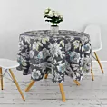 Obrus szyty MISHA grafitowo biały z miękkiej tkaniny typu blackout drukowanej w nowoczesny kwiatowy wzór