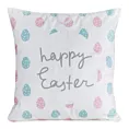 Poszewka na poduszkę 45x45 cm z weluru, wielkanocna zdobiona nadrukiem pisanek biało, niebieska WIOSNA 9 Eurofirany