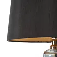 Lampa stołowa nocna czarno, złota EMILIO na podstawie z przezroczystego szkła z abażurem z matowej tkaniny Eurofirany