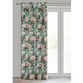 Zasłona miętowa w różowe róże z efektem akwareli z etaminy 140x250 cm przelotka INKA Eurofirany