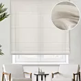 Roleta rzymska jasnobeżowa z półprzezroczystej tkaniny z dodatkiem połyskującej nici