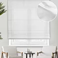 Roleta rzymska biała z matowej miękkiej tkaniny o naturalnym splocie, wykończona obciążnikiem