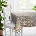 Obrus szyty srebrno złocisty z tkaniny welwetowej ze złotym marmurkowym nadrukiem