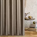 Zasłona szyta na taśmie fala jasnobrązowa z tkaniny welwetowej w pionowe prążki, wykończona obciążnikiem