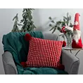 Poszewka na poduszkę 45x45 cm o plecionej strukturze z pomponami czerwono, biała Eurofirany