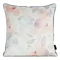 Poszewka na poduszkę 45x45 cm welwetowa z nadrukiem pastelowych kwiatów i ozdobną kontrastującą wypustką biało, pomarańczowa VELVET 148 EUROFIRANY PREMIUM