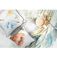 Poszewka na poduszkę 60x60 cm welwetowa z malarskim nadrukiem wiosennych kwiatów i wypustką na brzegach błękitna, jasnobeżowa ALINE Eurofirany