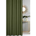 Zasłona szyta na taśmie fala ciemnozielona z gładkiej tkaniny zaciemniającej typu dimout wykończona obciążnikiem