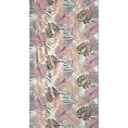 Zasłona pudrowo różowa z błyszczącym motywem liści monstery 140x250 cm przelotka KORFU  Eurofirany