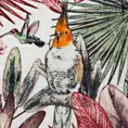 Koc flano 150x200 cm zielono, różowy z nadrukiem egzotycznych roślin i papug PARROT DESIGN 91 Eurofirany