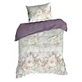 Pościel 140x200 cm bawełniana kolor jasnokremowy, fioletowy wzór kwiatowy SPRING 26 Eurofirany