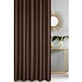 Zasłona szyta na przelotkach brązowa z gładkiej tkaniny zaciemniającej typu dimout wykończona obciążnikiem