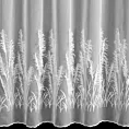 Firana szyta na taśmie 5 cm biała z tkaniny z efektem deszczyku, zdobionej roślinnym, frędzlowym haftem