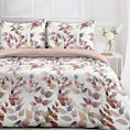 Pościel 200x220 cm kolor biało, wrzosowy z motywem liści LINDA design 91 Eurofirany