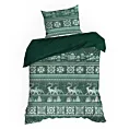 Pościel świąteczna 140x200 cm bawełna ranforce kolor ciemnozielony, biały z subtelnym nadrukiem CLOVER Eurofirany