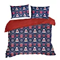 Pościel świąteczna 160x200 cm bawełniana kolor granatowy, czerwony z motywem choinek MERRY Eurofirany
