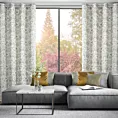 Zasłona naturalna, czarna o naturalnym splocie i nadrukiem botanicznym zdobiona złotymi akcentami 140x250 przelotki - LUCINA 2 Eurofirany