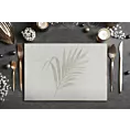 Obrus okrągły beżowo, kremowy średnica 150cm INES 11 z nadrukowanym motywem liści palmowych