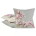 Poszewka na poduszkę 45x45 cm gobelinowa z tkanym motywem kwitnących magnolii popielato, różowa GOB Eurofirany