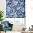 Roleta rzymska TROPICANA jasnoniebiesko jasnoturkusowa z miękkiej tkaniny typu blackout drukowanej w egzotyczne liście
