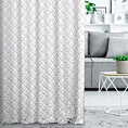 Zasłona szyta na taśmie fala kremowo grafitowa z tkaniny o naturalnym splocie z nadrukowanym geometrycznym wzorem