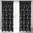 Zasłona czarna w srebrne kwiaty z błyszczącego welwetu 140x300 cm taśma STELLA Eurofirany