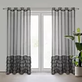Firana czarna z etaminy zdobiona falbanami i lśniącym pasem kryształków 140x250 cm przelotka CARLI Eurofirany
