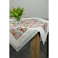 Obrus popielato, różowy 100x100 cm gobelinowy zdobiony tkanym motywem kwiatowym