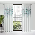 Zasłona biało, niebieska z motywem roślinnym 140x270 cm taśma/flex SENDI Eurofirany