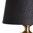 Lampa stołowa do salonu czarno, złota AMARI zdobiona szklaną podstawą i lekko szenilowym abażurem Eurofirany