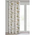 Zasłona biało, beżowa z tkaniny zaciemniającej zdobiona nadrukiem kwiatów 140x250 cm przelotki - NELIA Eurofirany